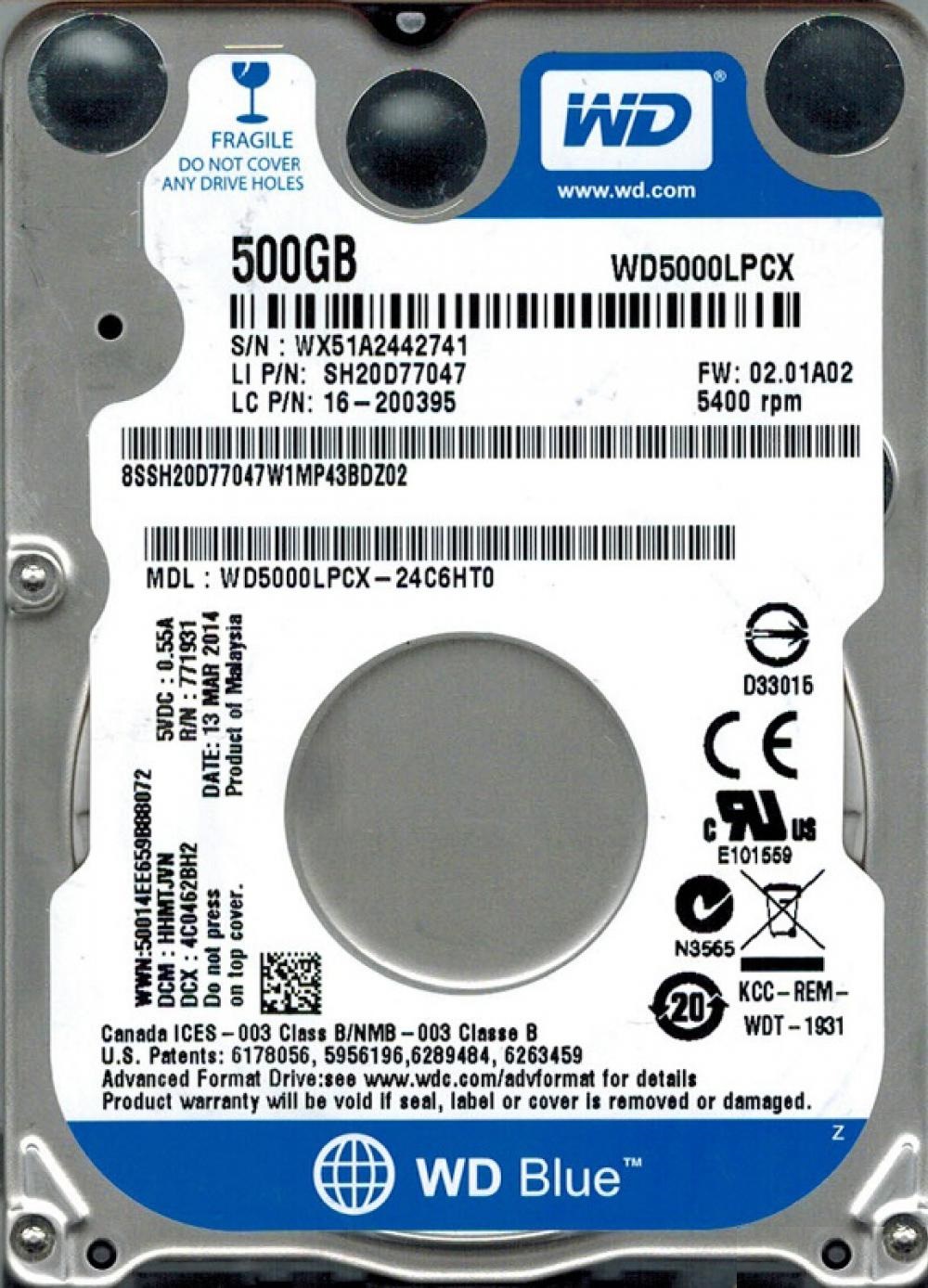   HDD, 2.5", 500 , SATA II, Western Digital, WD Blue, 8 , 5400 rpm