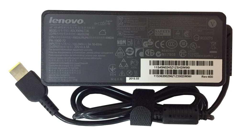 Блок питания Lenovo прямоугольный разъем, 90W (20V, 4.5A) без сетевого кабеля, ORG