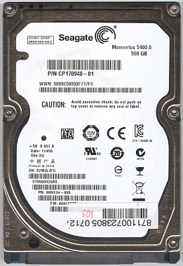 Жесткий диск HDD, 2.5", 500 Гб, SATA III, Seagate, Momentus Thin, 8 Мб, 5400 rpm